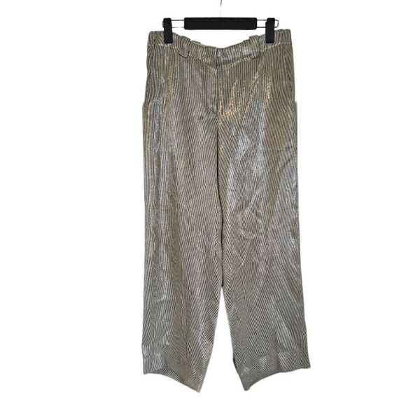 Giorgio Armani Pants - Giorgio Armani Black Label Metallic Pinstripe Wide Leg Cropped Trouser Italy 42